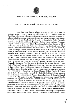 Ata da Primeira Sessão Extraordinária de 2005